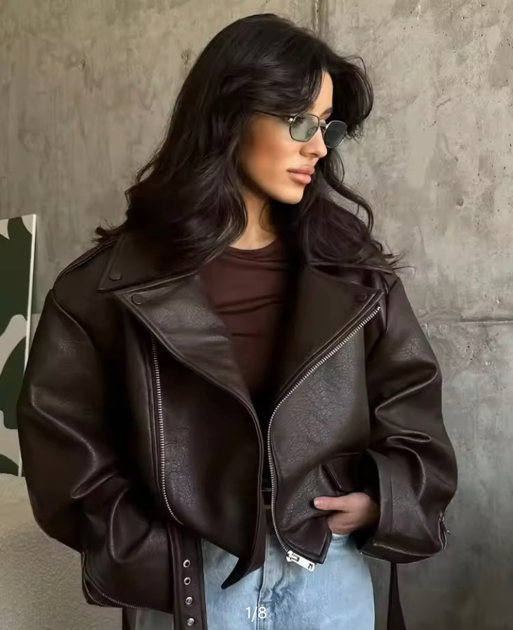 Veste courte décontractée Cuir