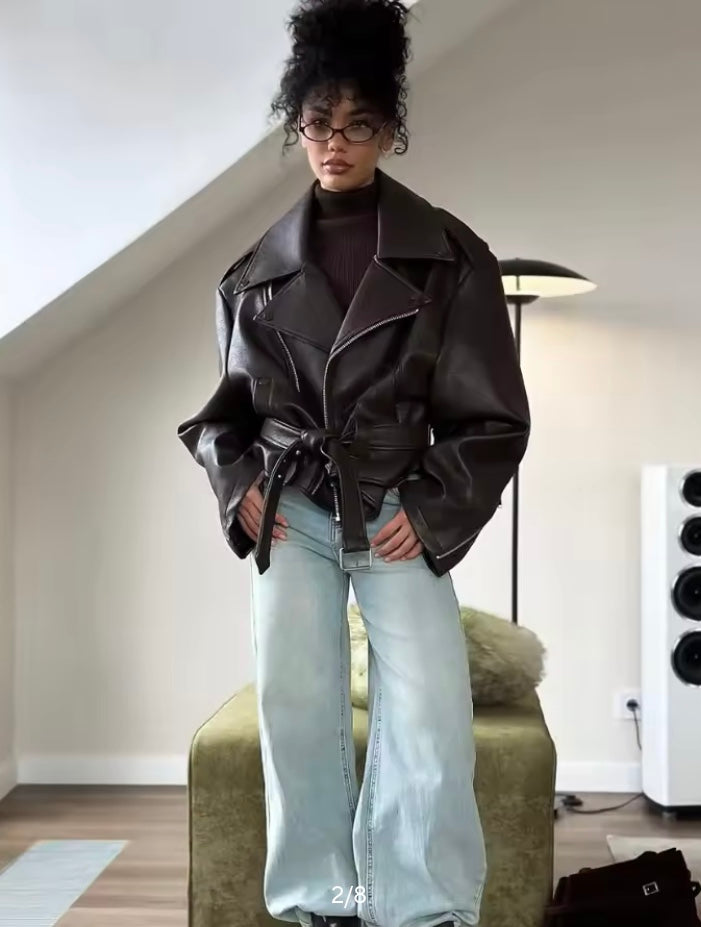 Veste courte décontractée Cuir