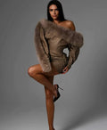 Mini-Robe Sexy en Faux Cuir – Fourrure