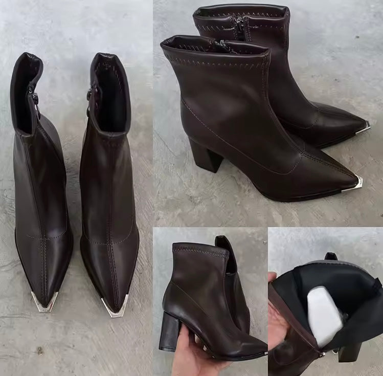 Bottines Chelsea Noires – Bout Pointu & Métal | Automne 2025