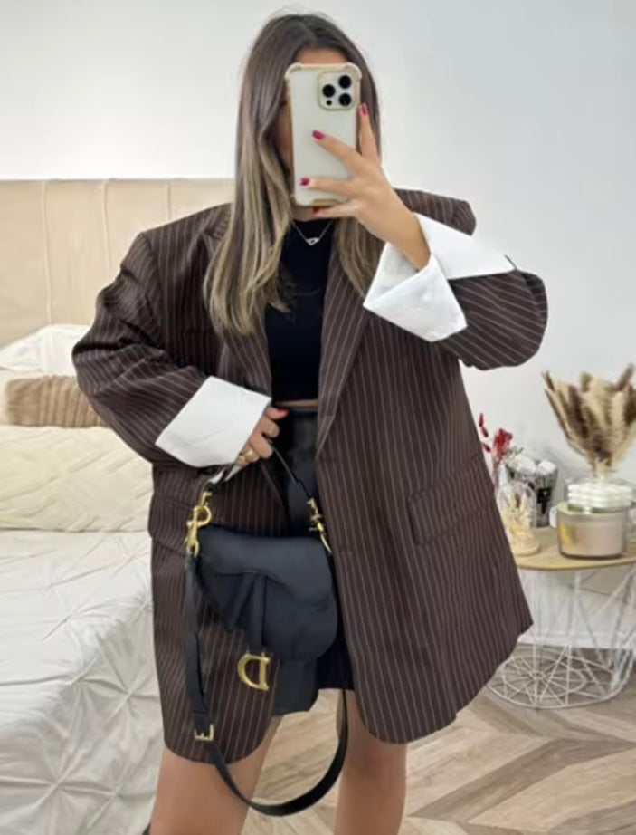 Veste Blazer Femme – Chic en Coton à Grille, Automne-Hiver 2025