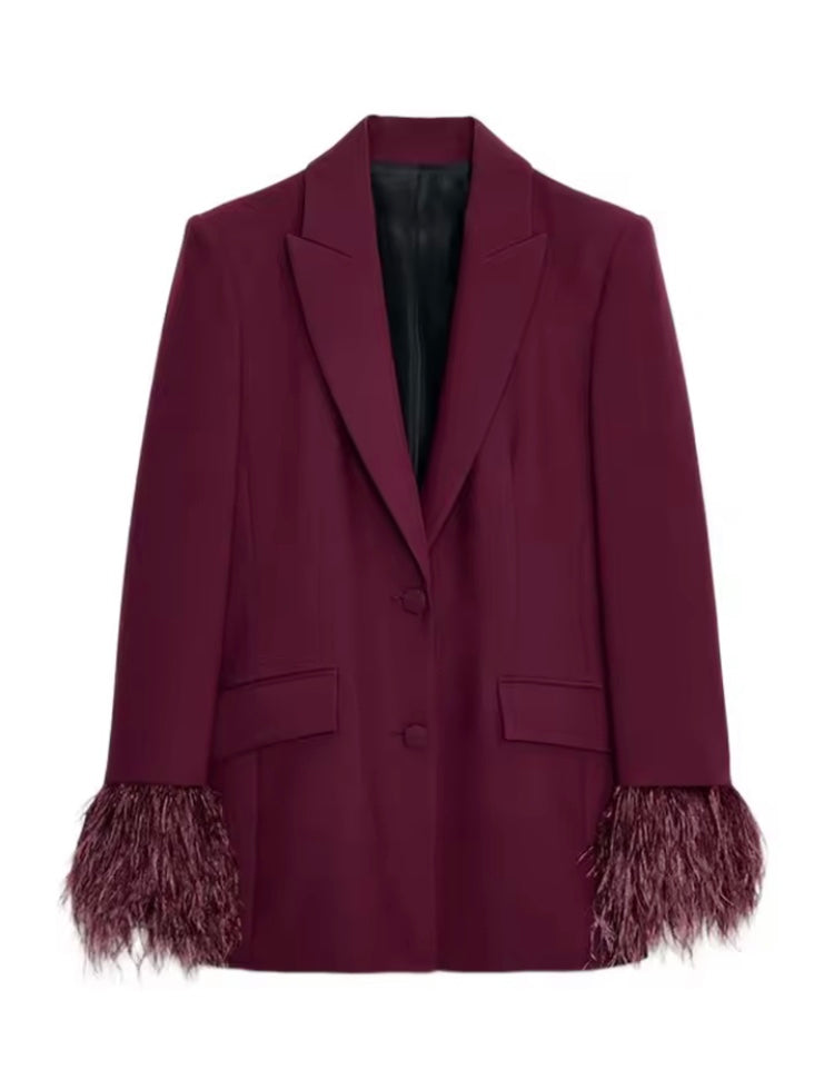 Costume Blazer et pantalon pour femmes, plumes élégantes