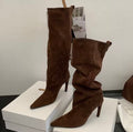Bottes femme hiver à bout pointu, genou-haut, talon fin