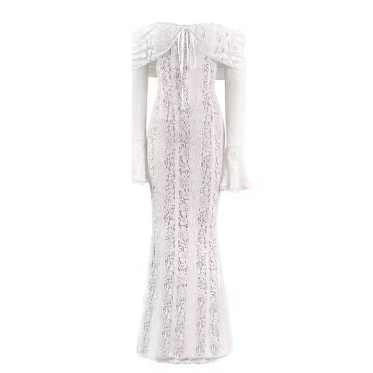 Robe Blanche Hors de l’Épaule – Moulante, Élégante & Dentelle