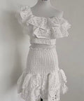 Ensemble deux pièces fleuri en coton brodé