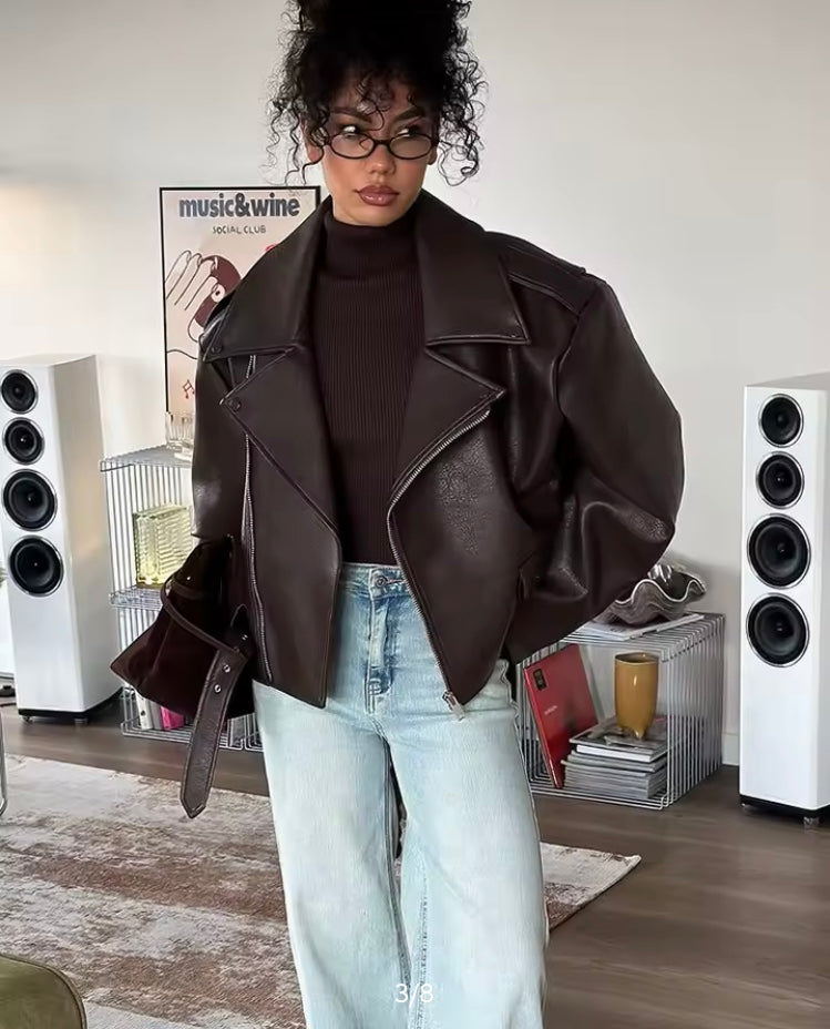 Veste courte décontractée Cuir