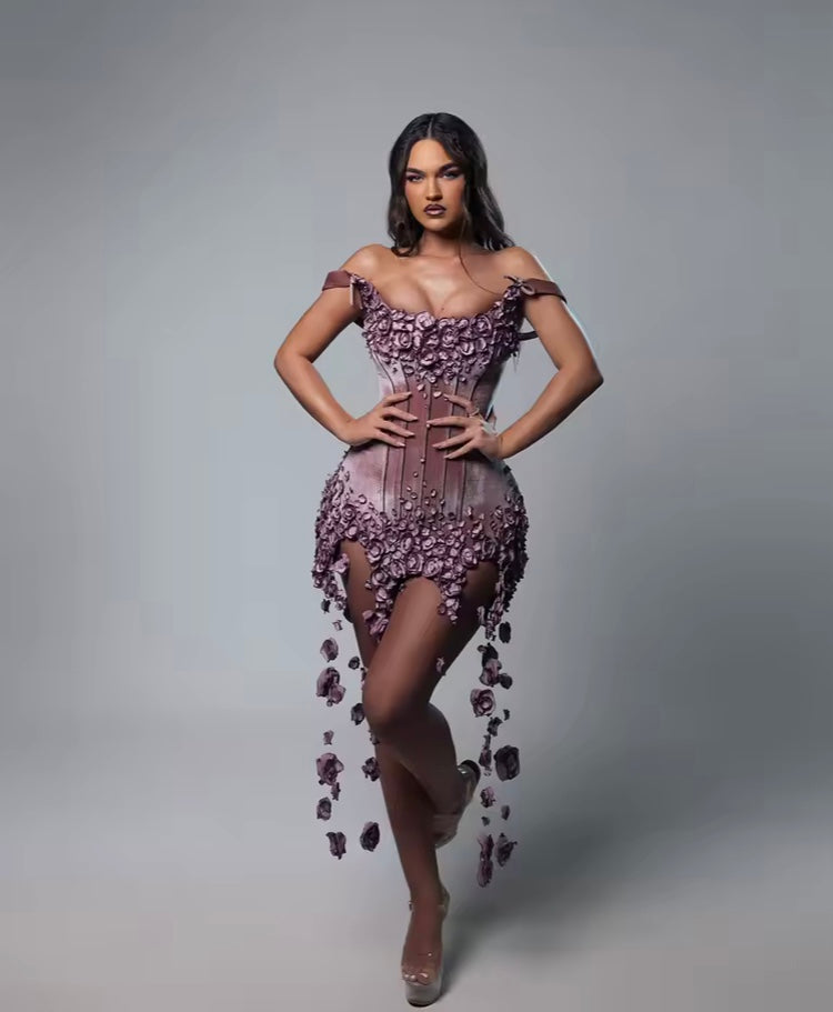 Robe de Soirée Courte – Mini Robe Off Shoulder avec Appliques Élégantes