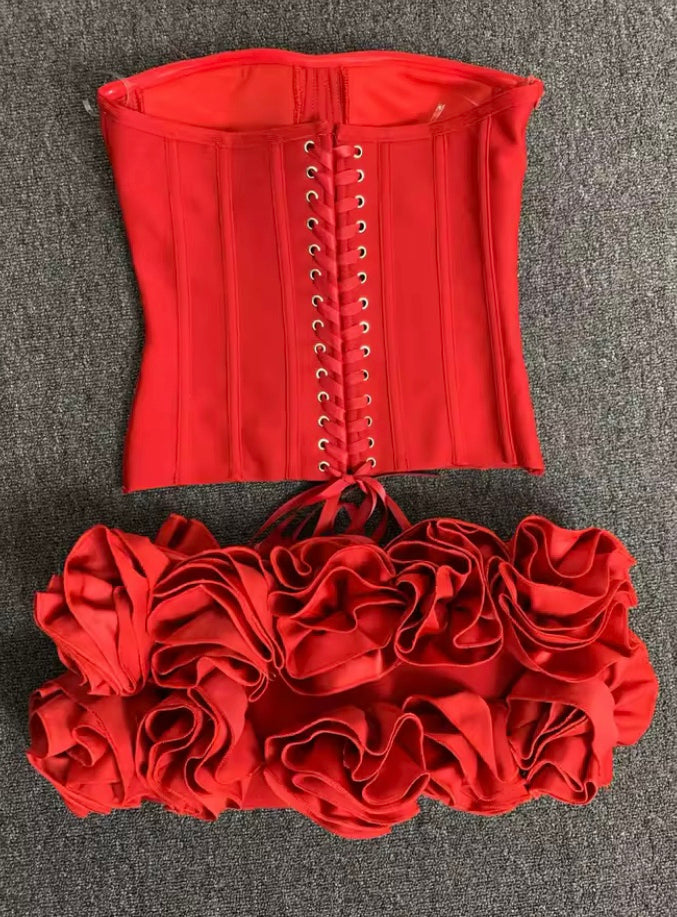 Mini Jupe Rouge à Lacets – Ensemble Deux Pièces NightChester