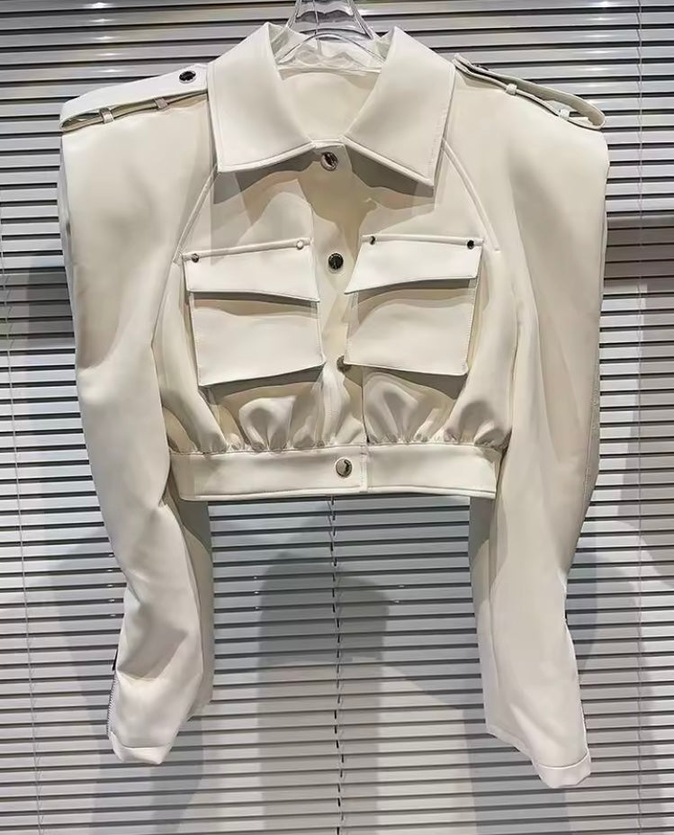 Veste Streetwear Femme – Manteau Noir à Poche en Simili Cuir