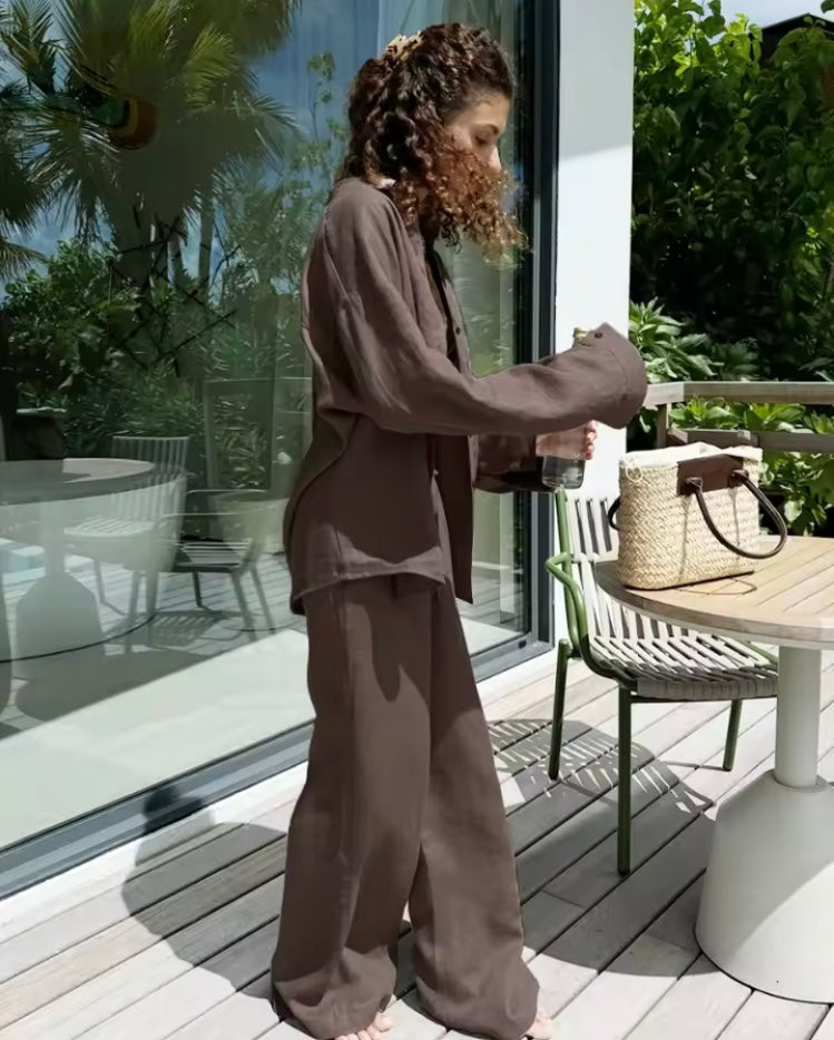 Ensemble Décontracté Coton & Lin – Chemise + Pantalon | Style Chic & Naturel