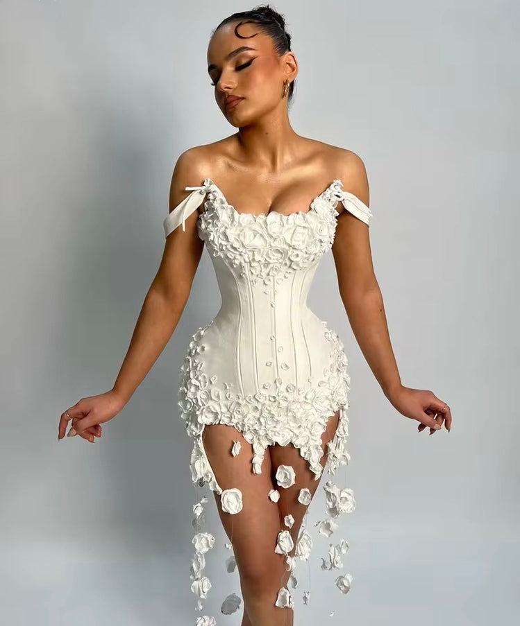 Robe de Soirée Courte – Mini Robe Off Shoulder avec Appliques Élégantes