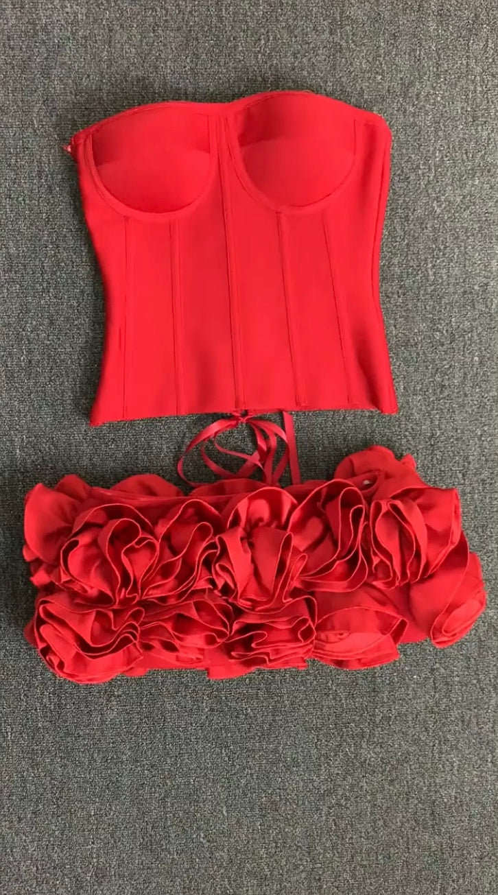 Mini Jupe Rouge à Lacets – Ensemble Deux Pièces NightChester