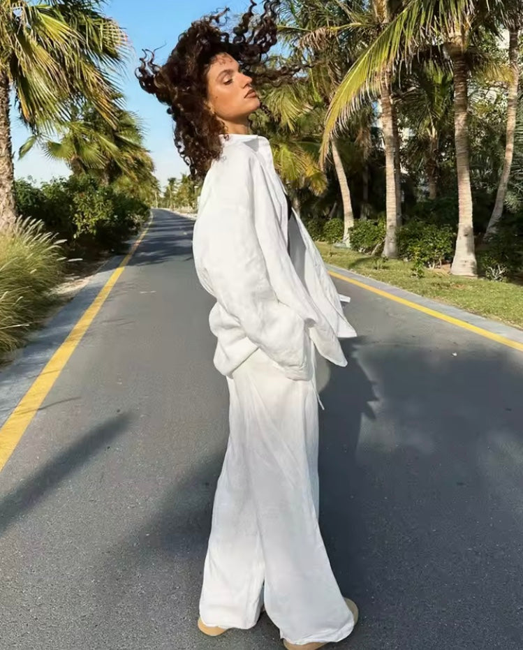 Ensemble Décontracté Coton & Lin – Chemise + Pantalon | Style Chic & Naturel