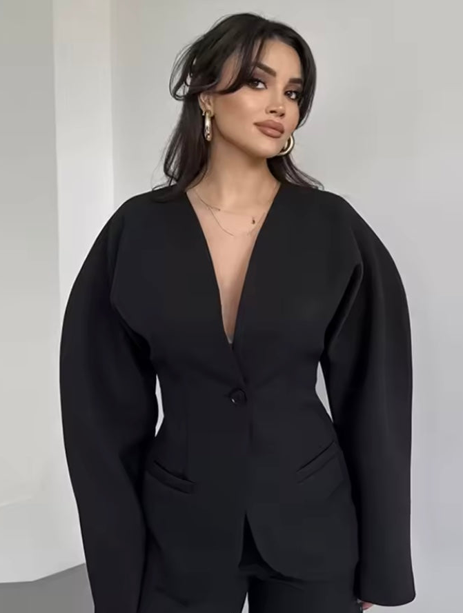 Ensemble Blazer Élégant à Col V pour Femme – Chic & Moderne