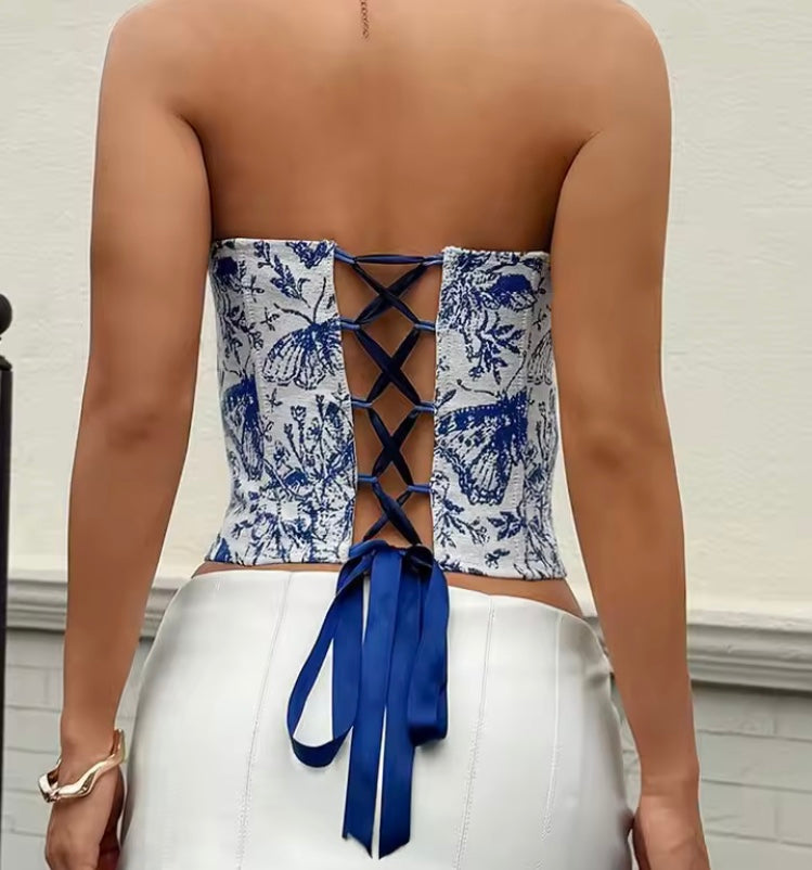 Corset Sans Bretelles Rétro Français – Haut Sexy à Lacets, Dos Nu 2025