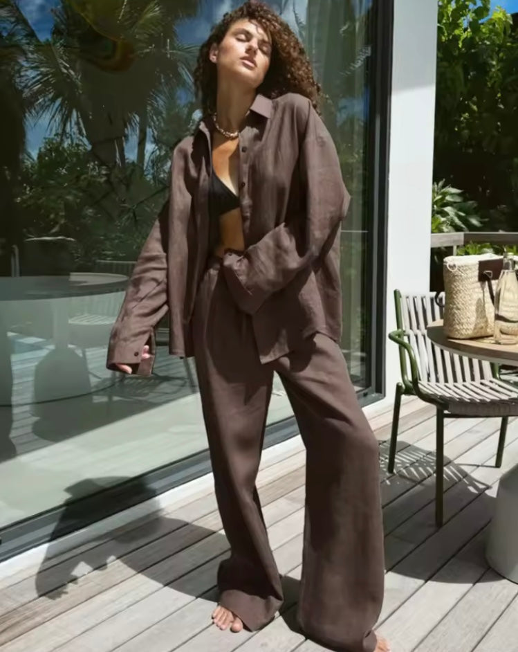 Ensemble Décontracté Coton & Lin – Chemise + Pantalon | Style Chic & Naturel