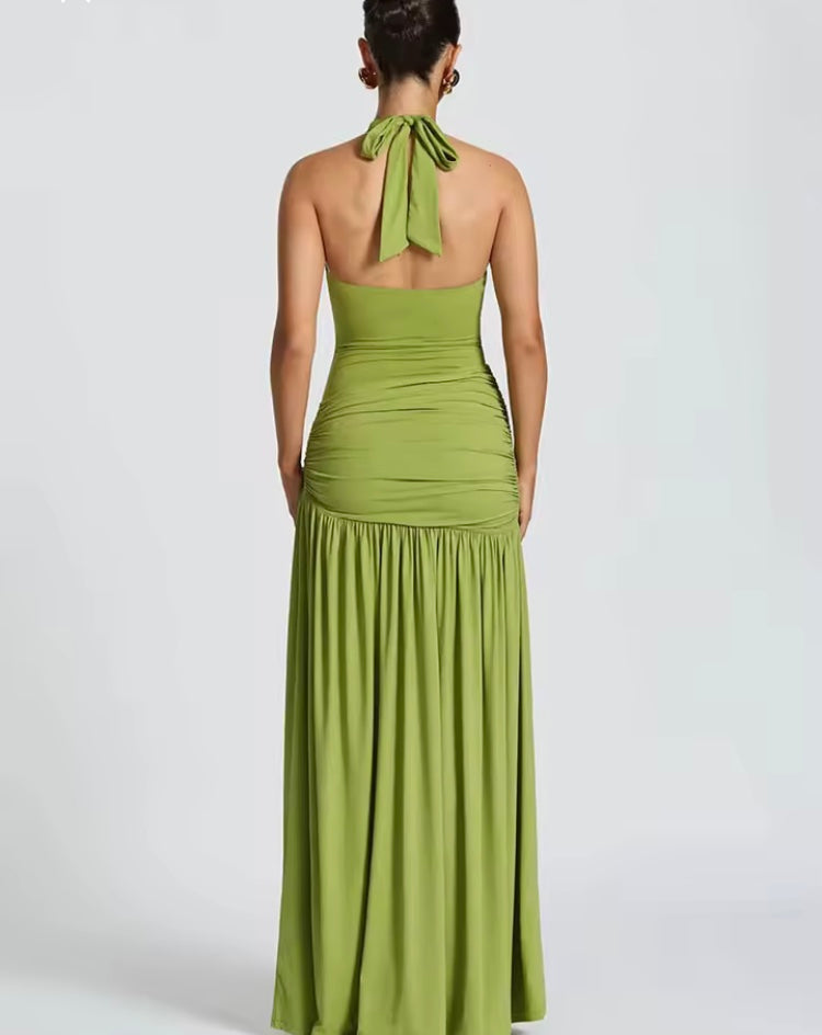 Ensemble Maxi Élégant Dos Nu – Haut Froncé & Jupe Fendue Mozision