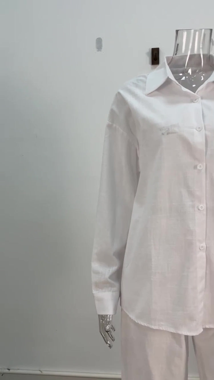 Ensemble Décontracté Coton & Lin – Chemise + Pantalon | Style Chic & Naturel